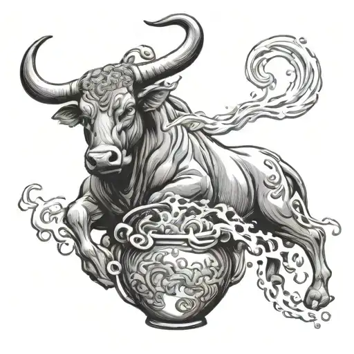 Bull Pooring Water From A Vase That Forms A Girl