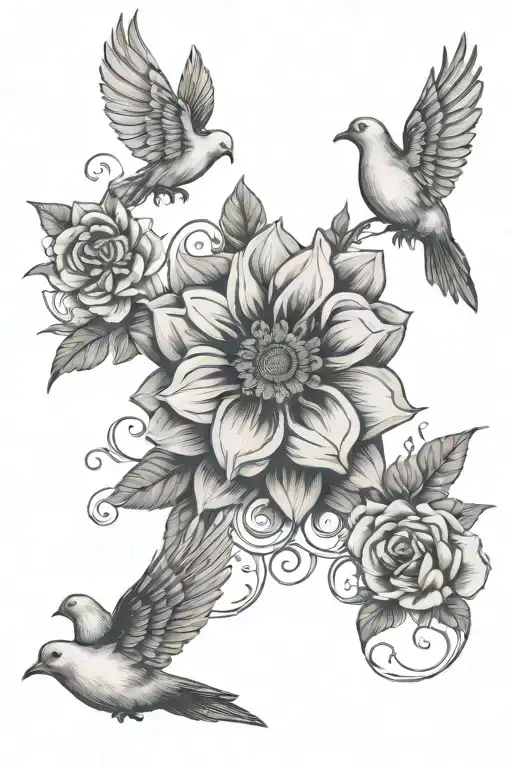 Flower Compas And A Dove Flying