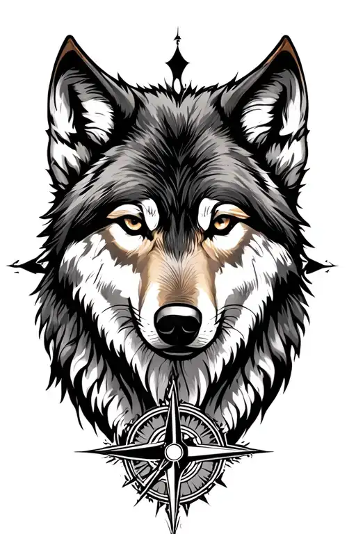 Wolf With Compass Design