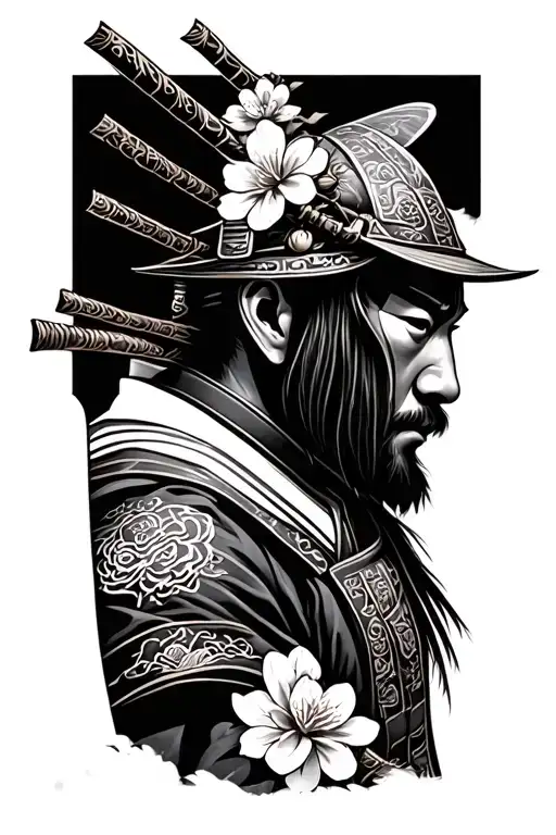 Samurai Warrior With Cherry Blossoms