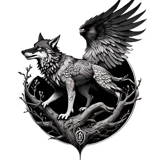 Phenix Monitored By A Benevolent Wolf In A Tree Of Life