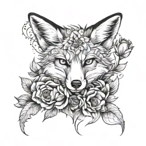 Fox And Dead Flowers Intertwined