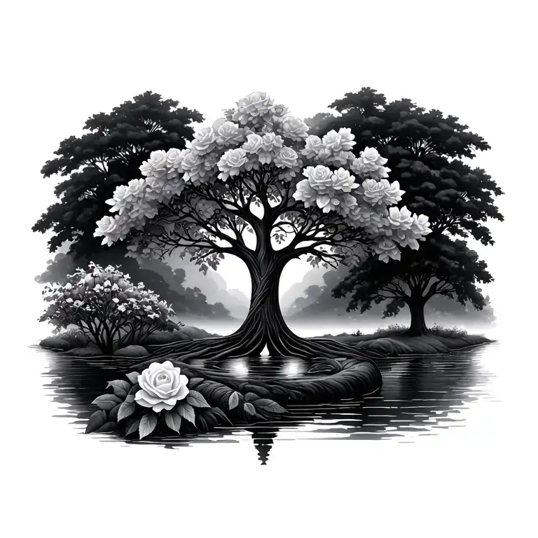 Tree Of Life With Rose Garden And Water