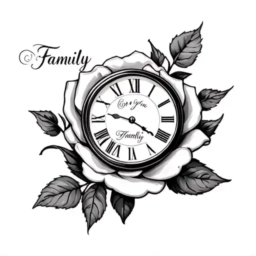 A Rose Clock And A Family Inscription On The Forearm