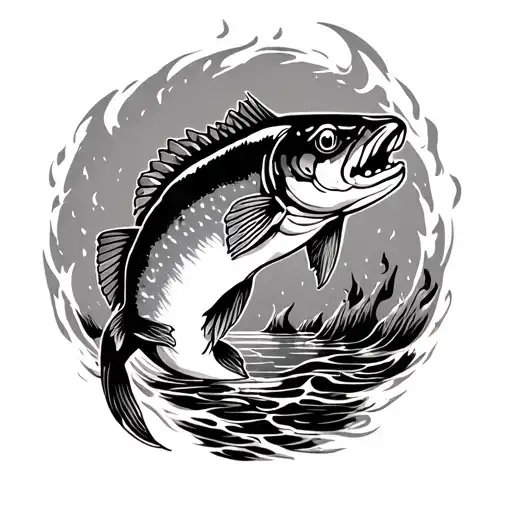 Catfish Swimming Down Stream To The Right And Through A Ring Of Fire