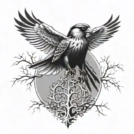 Falcons With Deciduous Tree Large Crown