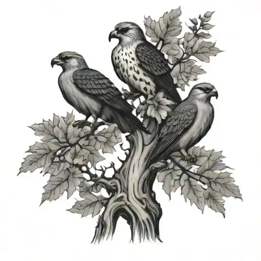 Deciduous Tree With Large Crown And Falcons