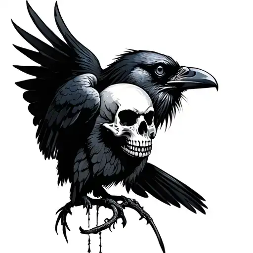 Skull And Raven Perched
