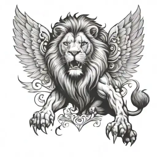 Lion With Wings Spread Wide Fierce
