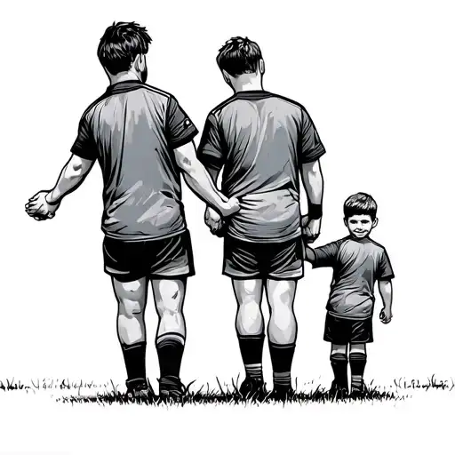 Dad And 2 Sons On A Rugby Pitch Holding Hands