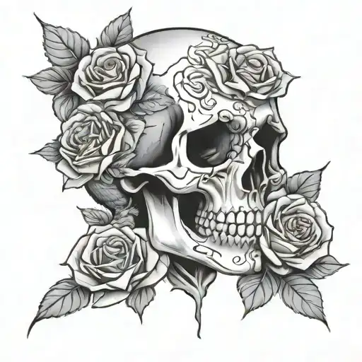 Skull With Roses Coming From The Eye Sockets