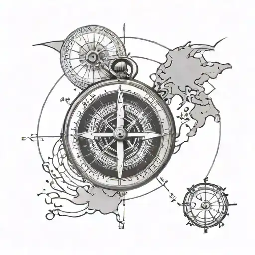 Compass With The Number 21 And 04 And Behind Is A Worldmap