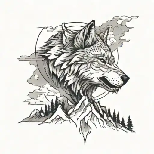 Wolf On A Mountain With A Larger Mountain Range