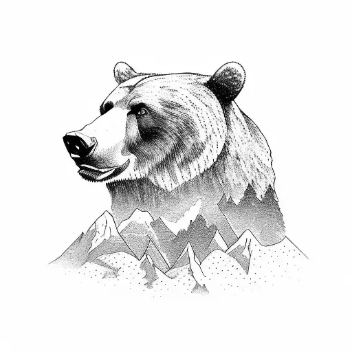 Bear And Mountains Chesttattoo