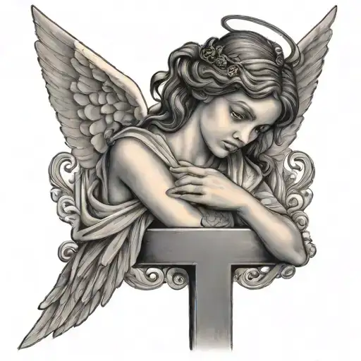 Angel Leans On Cross