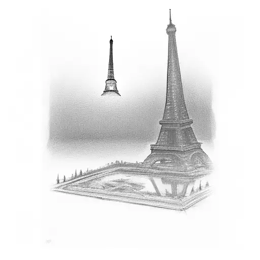 A Black And Grey Tattoo Of Raymond Redington's Iconic Fedora Hat With The Eiffel Tower Inside It