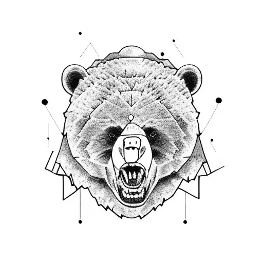 Angry Bear And Mountains Chesttattoo