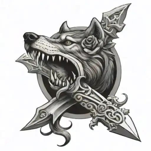 Wolf Jaw Bone Obsidian Dagger With Black Rose Wrapped Around It