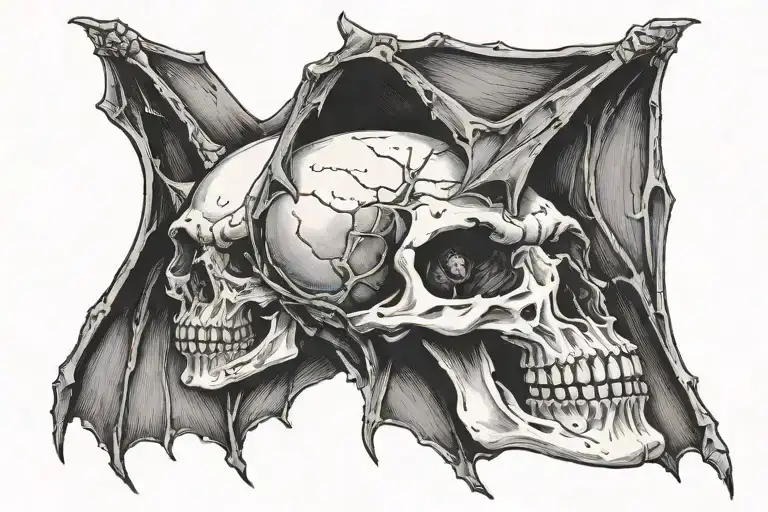 Bat Wings Open Holding A Skull