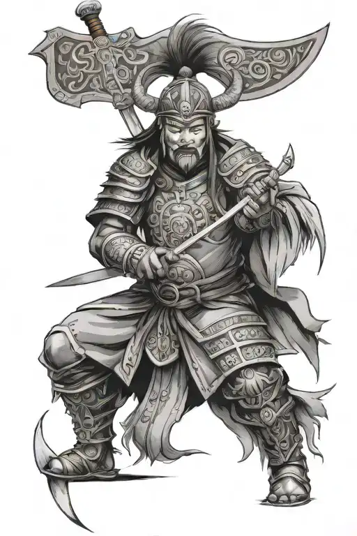 Mongolian Warrior With A Mask Holding Sword