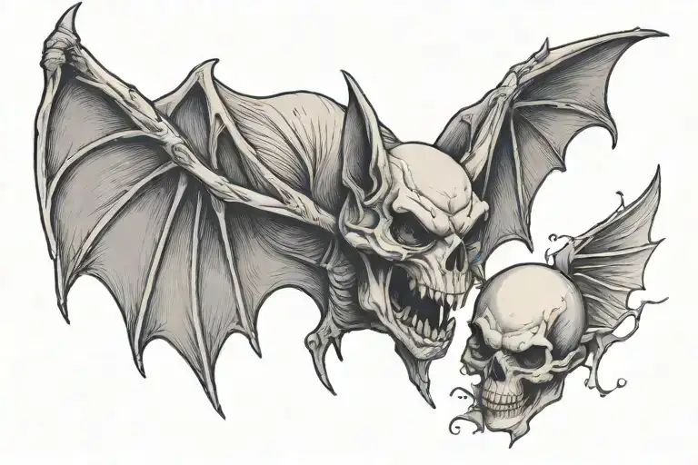 Bat Holding A Skull With Wings Open