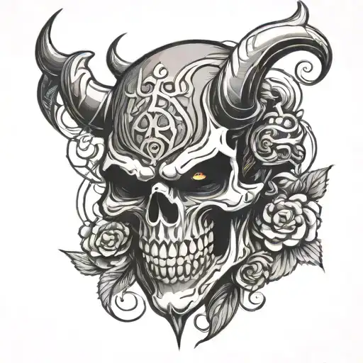 Skull With Oni Mask