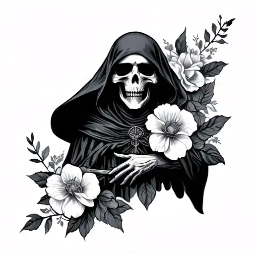 Grim Reaper And Flowers