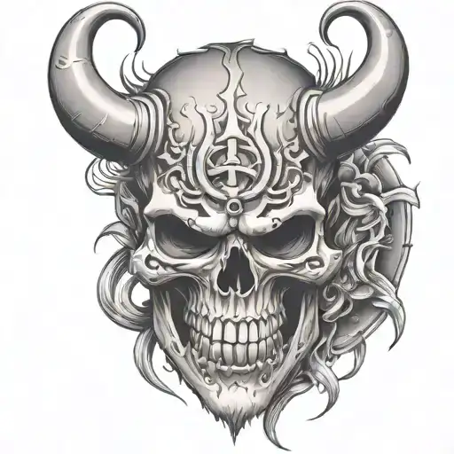 Skull With Oni Mask