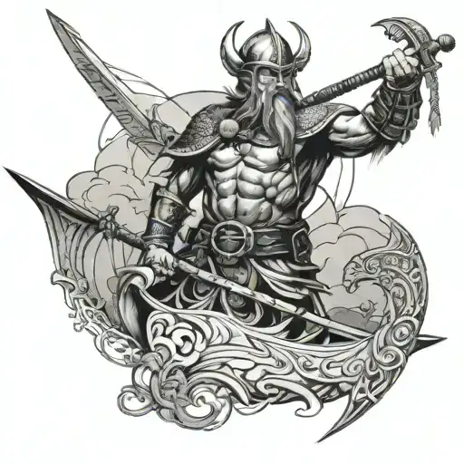 Viking Warrior Looking Down Over Viking Ships