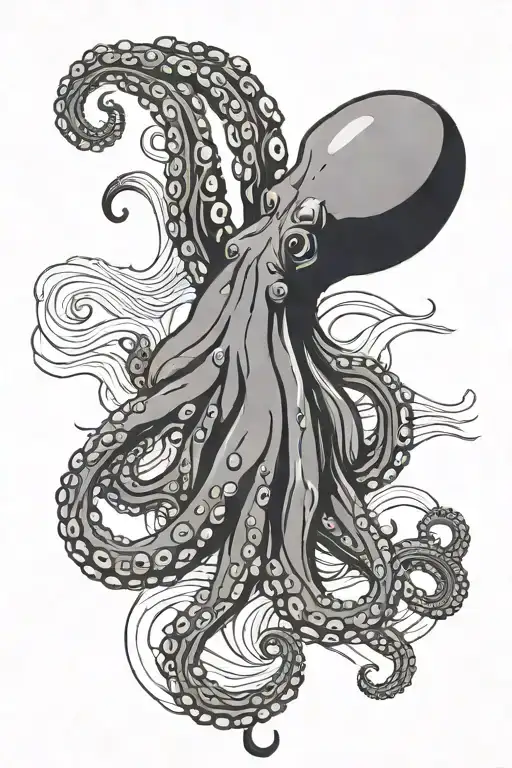Black And Gray Simple Tattoo Outline Of Octopus And Waves Forearm