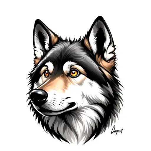A Cute Realistic Wolf Head With Color Eyes
