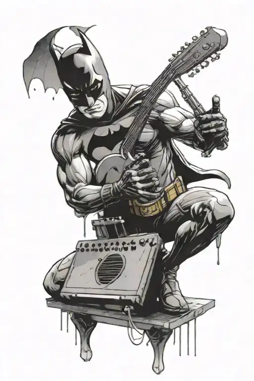 A Black And Grey Scene Of Batman Playing A Musical Instrument In A Gym Setting