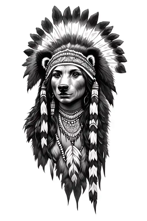 Realistic Bear Headdress On Indian Woman