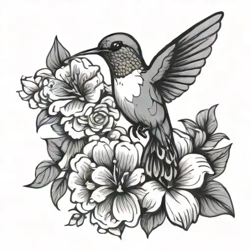 Simplified Hummingbird With Flowers