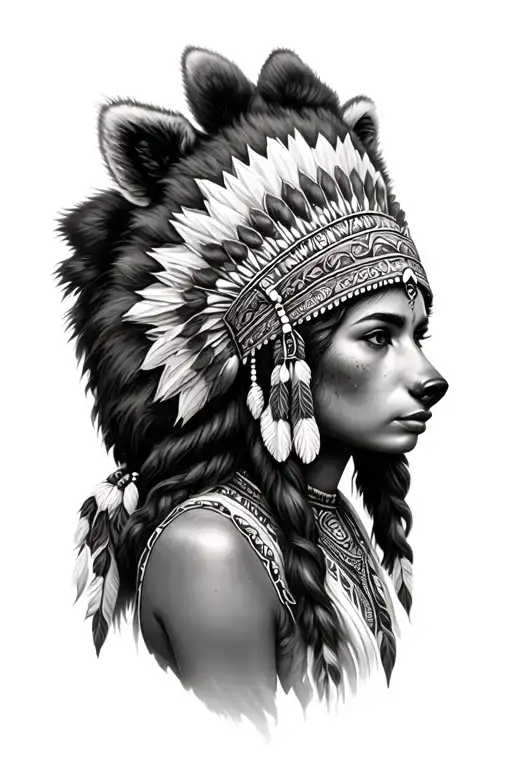 Realistic Bear Headdress On Indian Woman Head