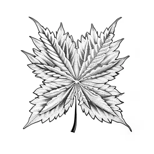 A Detailed Tattoo Of A Cannabis Leaf Intertwined With Japanese Cherry Blossoms