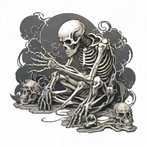 Side Profile Of A Skeleton On Its Knees Praying To God With Magic Flowing From Its Hands