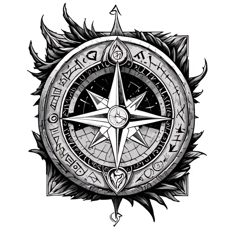 Nordic Compass And Runes With Fineline