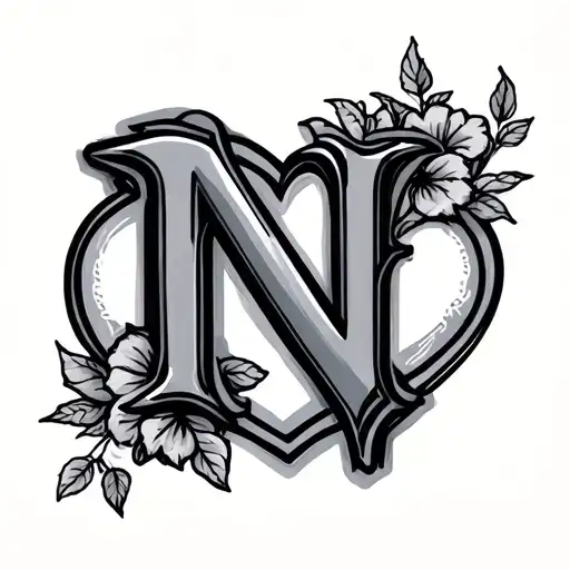 Small N Letter Male Tattoo With A Heart