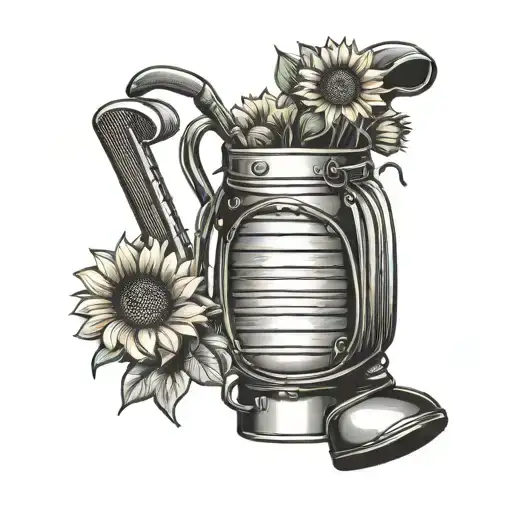 Golf Bag With Sunflowers Coming Out The Top Instead Of Clubs
