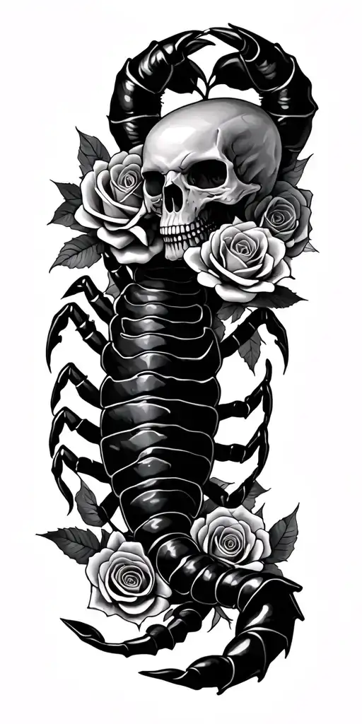 Scorpion And Skulls And Roses Intertwined