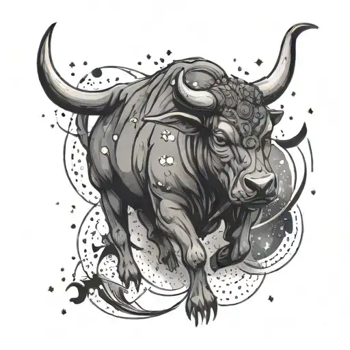 Bull Breaking Through Galaxy With Starsigns