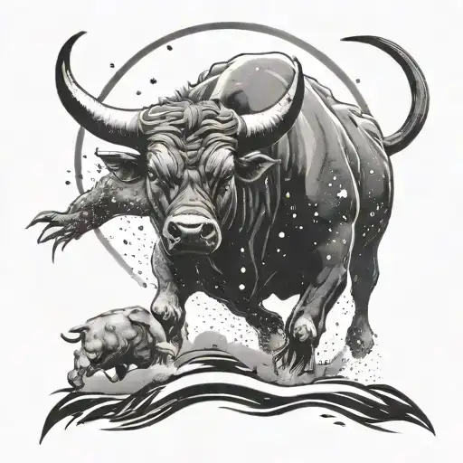 Bull Breaking Through Galaxy With Starsigns