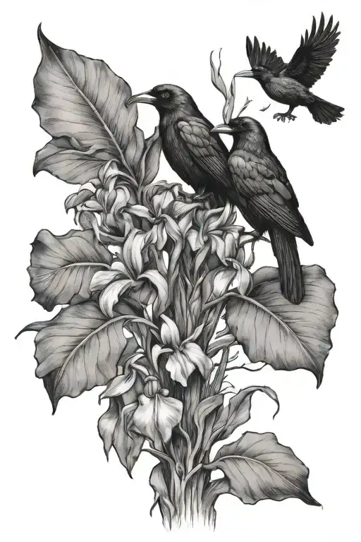 Iris And Raven And Tree