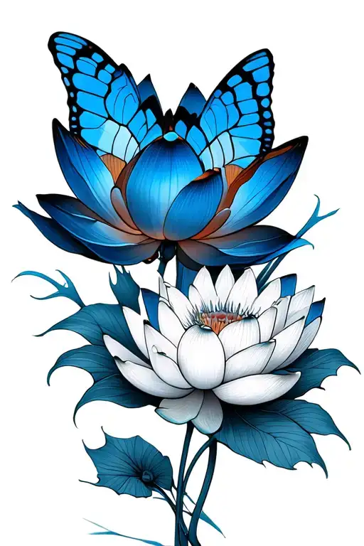 Blue Butterfly Lotus And Lotus Flowers With Flowers And Mandala