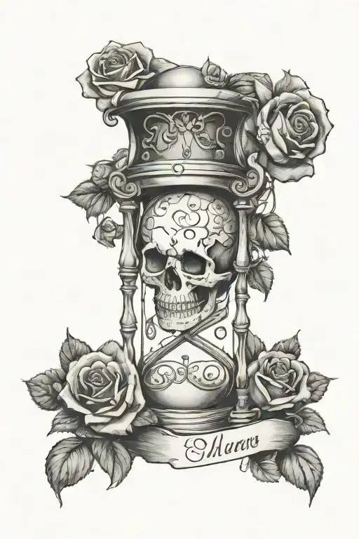 Skull Hourglass Rose Memonta Mori Written