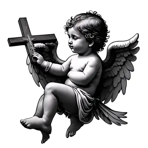 Baby Angel Holding A Cross