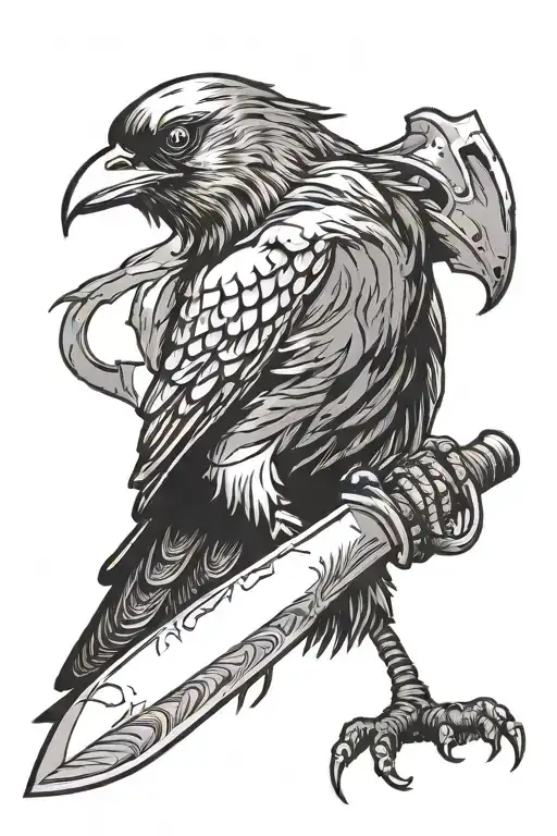 Singular Crow Carrying A Knife