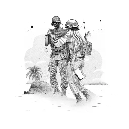 Party Scene On A Tropical Island With A Military Twist