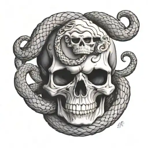 Skull And Snake Coiled Snake Intertwined